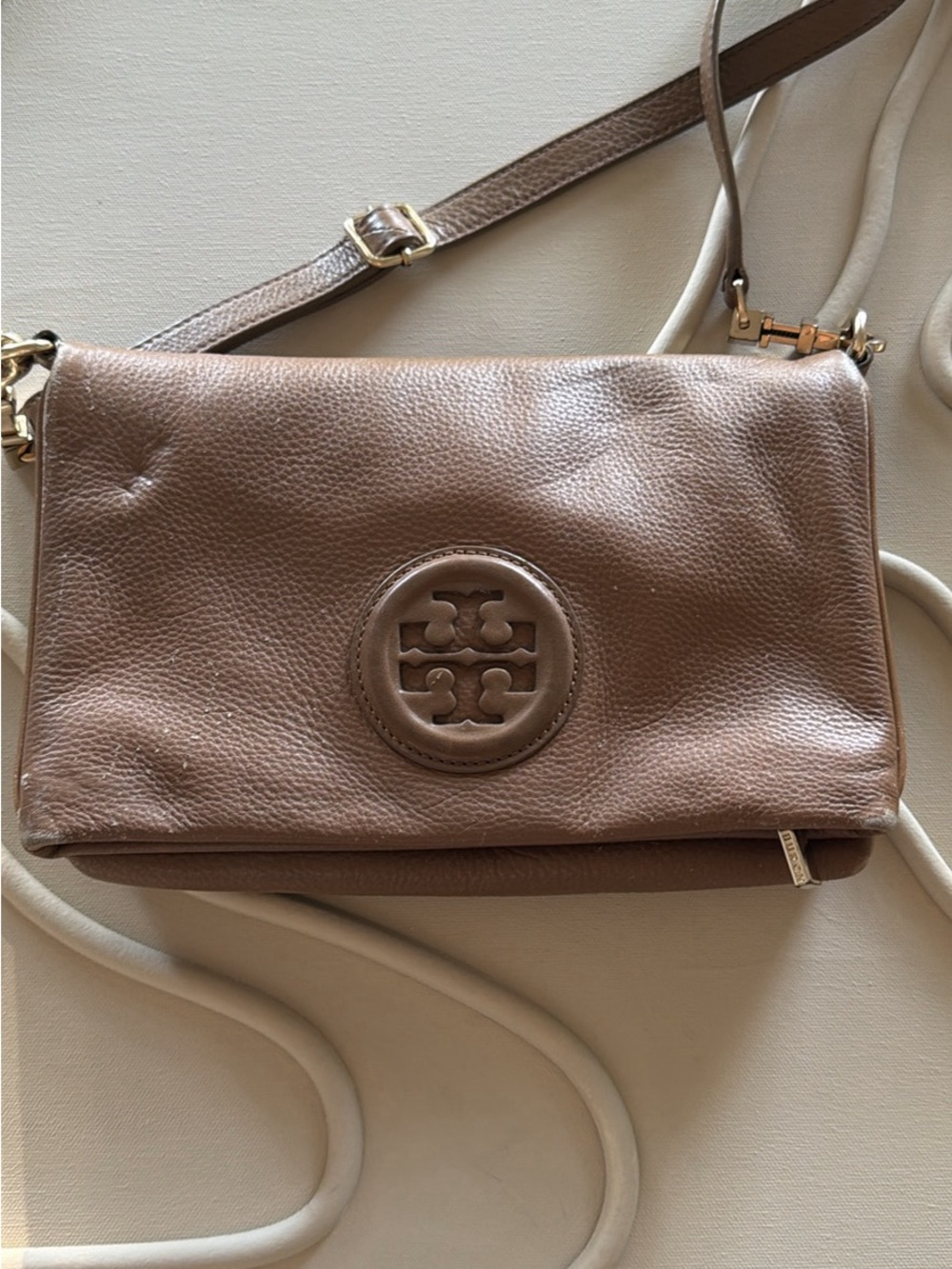 Tory Burch Taupe Pebbled Leather Crossbody